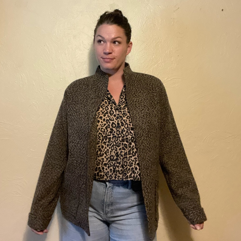 NWT Coldwater Creek Marled Wool Blend Open Front Jacket Coatigan Large 14 / 16